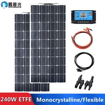 240W Solar Panel Kit Flexible ETFE PET Monocrystalline Cell 18 Volts 120 Watts Solar Panels With Controller PV Cable For Home RV