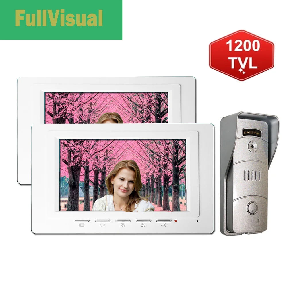 Fullvisual Video Door Phone 2 Monitors Wired  Doorbell Home Security System Multiple 7 Inch Metal Outdoor Panel Dual Way Talk
