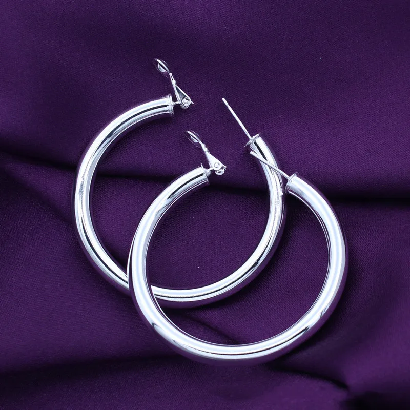 

925 Sterling Silver Jewelry 50MM Hollow Ear Ring Earrings Woman's Classic Clothes With Gifts ES211