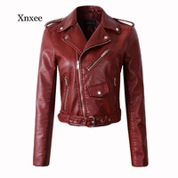 women wine red faux leather jackets lady pu leather jacket bomber motorcycle biker pink black outerwear with belt punk hip pop
