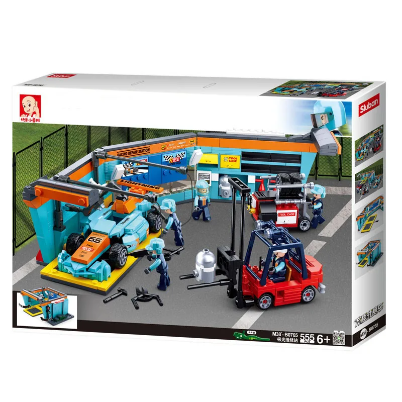 

SLuban Gift For Kids F1-Aurora Repair Station Car Model Building Block Educational Toy Children's Assembled Minifigures Toy Hots