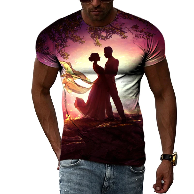 

Summer Couple T-shirt Men and Women T-shirt Fashion 3D Printing Sweet Casual Top Trend Street Round Neck Oversized T-shirt