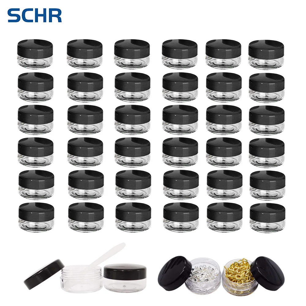 

40pcs 10 Gram Empty Plastic Cosmetic Containers Clear Round Sample Pot Jar Screw Black Cap Lid BPA Free Cream Packaging