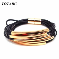 totabc fashion jewelry colors multi layers leather bracelet women handmade charm bangle wrist gold bracelet christmas gift