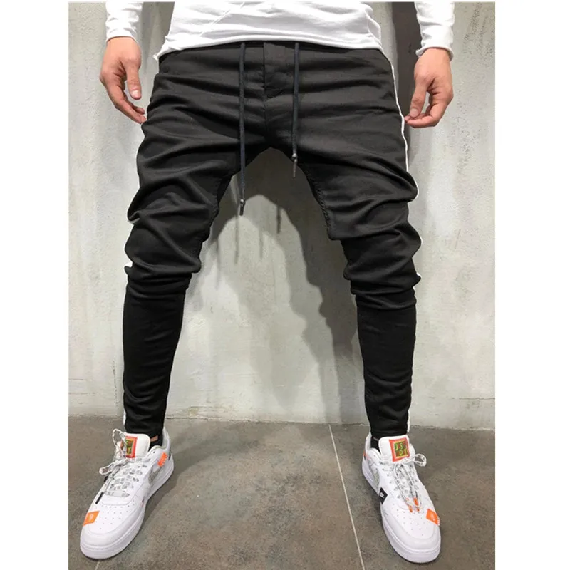 Мужские облегающие джинсы с боковой полосой высококачественные мужские