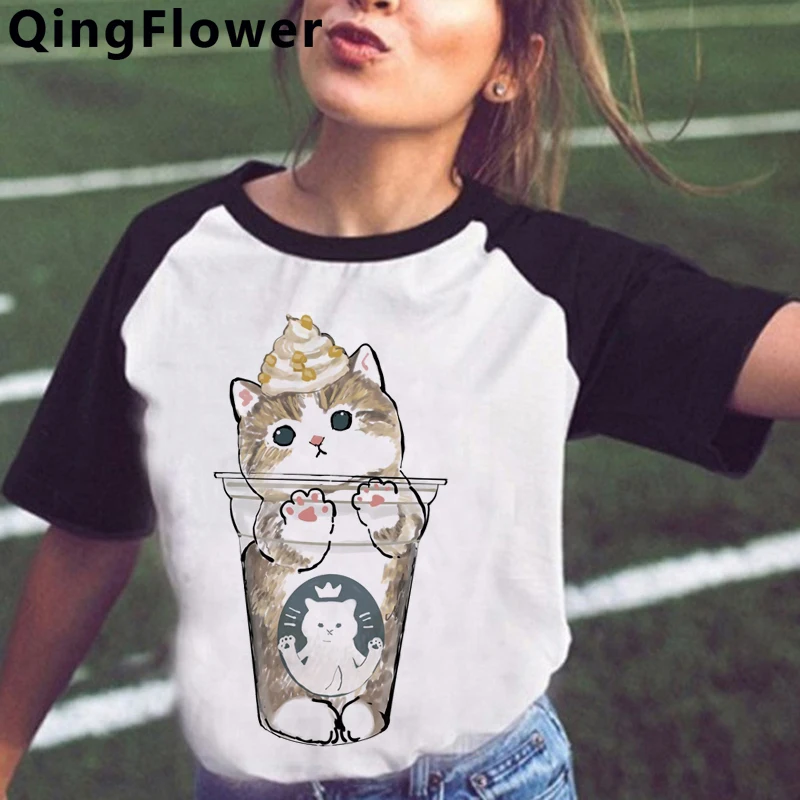 

Футболка Kawaii Cat, женская футболка в стиле Харадзюку, белая футболка kawaii, футболки с графическим рисунком, Женская Винтажная футболка для пар