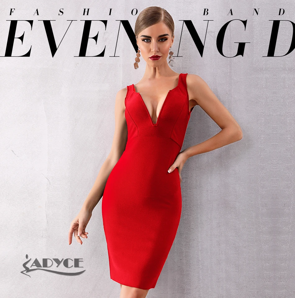 ADYCE летние женские красные бандажные платья Vestidos черные сексуальные без рукавов с глубоким v-образным вырезом без рукавов облегающие Клубные вечерние платья знаменитостей
