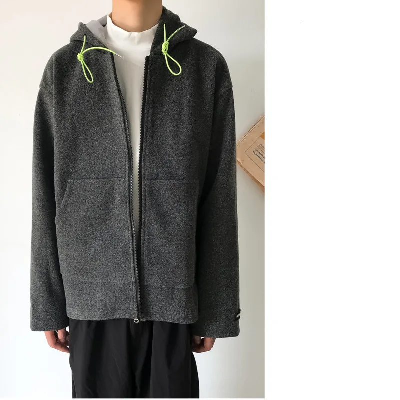 

2019 Autumn And Winter New Single-faced Cashmere Jacket Lovers Fashion Casual Solid Color Hooded Shirt Black / Gray S-XL