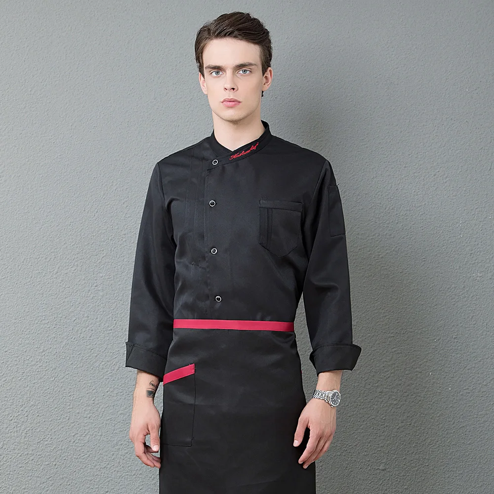 long-sleeve Jacket Черная куртка шеф-повара рубашки Новая одежда Униформа для гостиничного шеф-повара Ресторан официантки Униформа питание пекарня кухня рабочая одежда - Цвет: long-sleeve Jacket