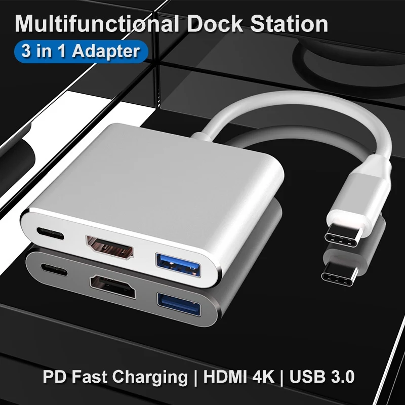 

Wholesale HDMI-compatible USB-C To HDMI 3 in 1 Cable Converter 4K Adapter Cable for Macbook Pro Samsung