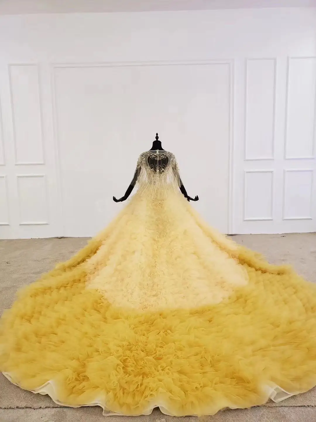 

Bling Bling Yellow Champange Puffy Sequined Prom Dresses Full Sleeves Muslim Long Prom Gowns Luxury Abiye Party Prom Dresses