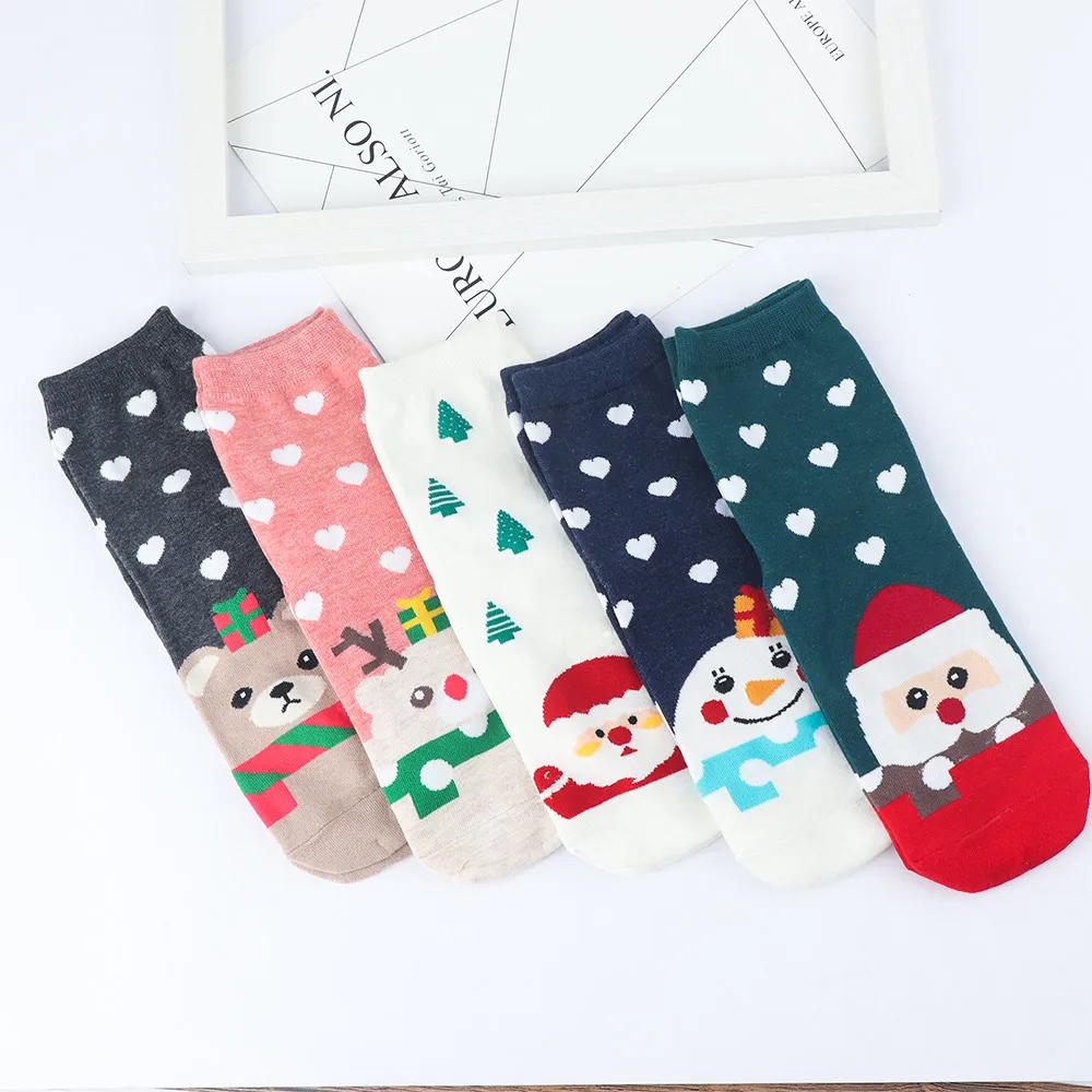 Женские теплые хлопковые короткие носки осень зима мультфильм Снеговики Санта