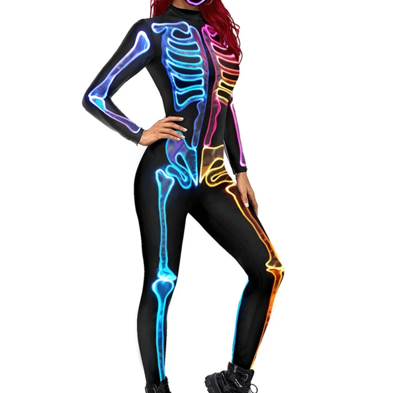 

3D Skull Skeleton Printed Bodysuit Halloween Costume Outfit Fancy Dress Clothing Adult Suit Female Costumes