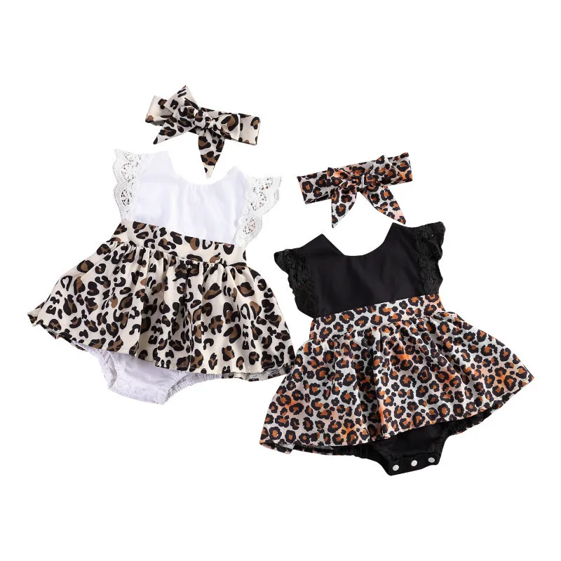 

Детская летняя одежда 2021 комбинированное платье с леопардовым принтом и О-образным вырезом и открытой спиной, одежда для юбка повязка на го...