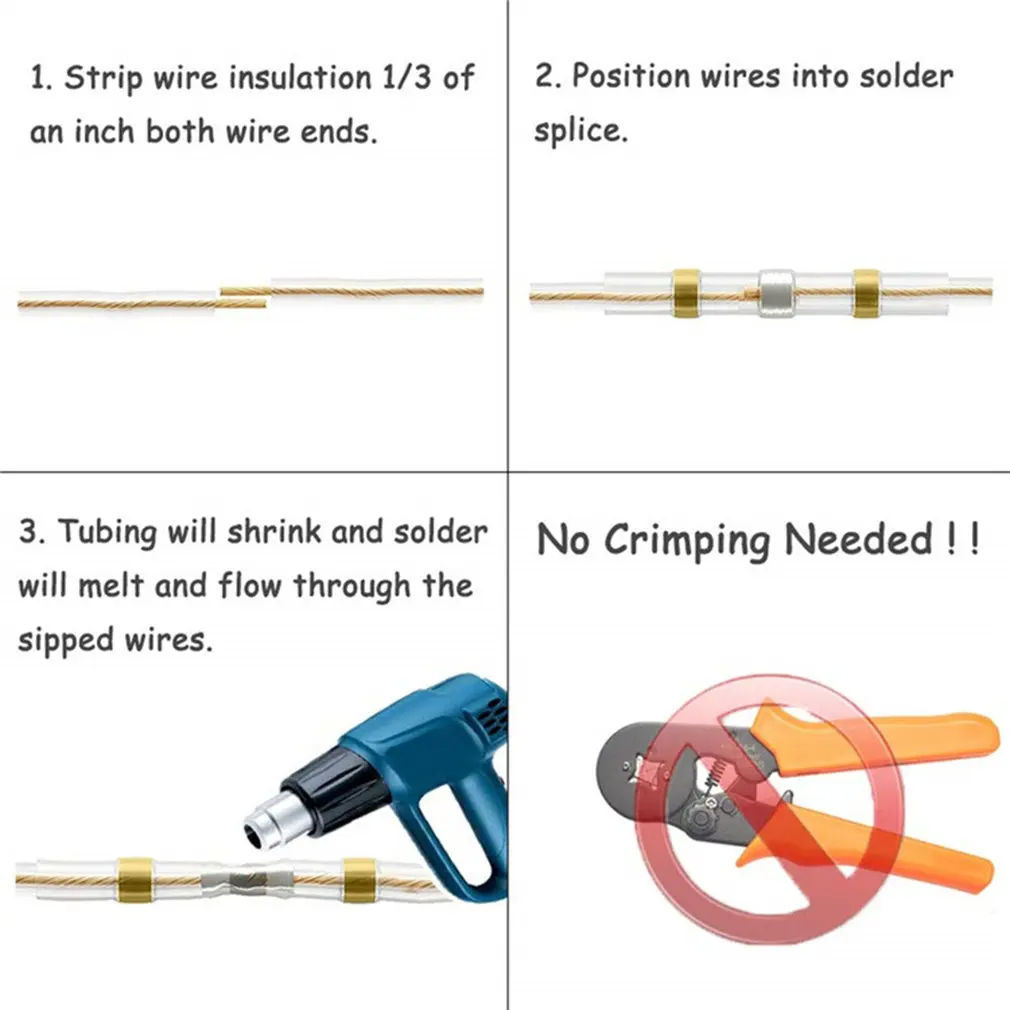 

Intermediate Terminals Heat Shrink Butt Crimp Waterproof Solder Seal Electrical Butt Connectors Wire Cable Splice Terminal Kit