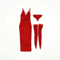 16 scale female sexy high slit red cheongsam backlees long evening dress panties set with socks for 12 inch action figure body