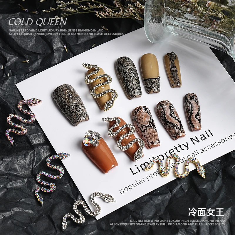 Alloy Nail Diamond 3D Charm Snake Zodiac Gold Words DIY Metal Crystals Rhinestones For Nails Art Decorations |