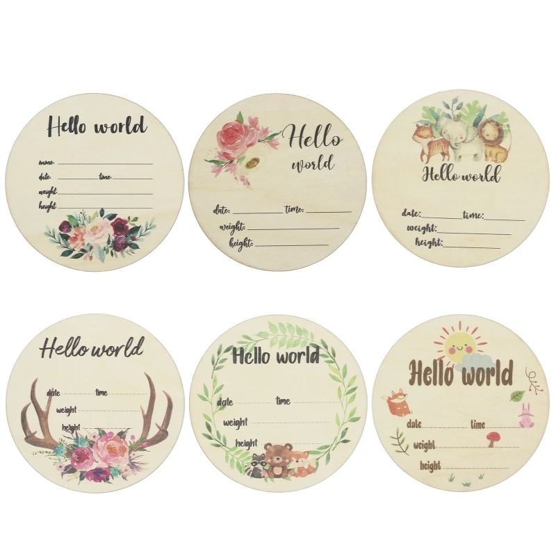 

Q1FE Baby Month Milestone Card Newborn Birth Monthly Birthday Recording Card Infant Photography Props Wooden Teether