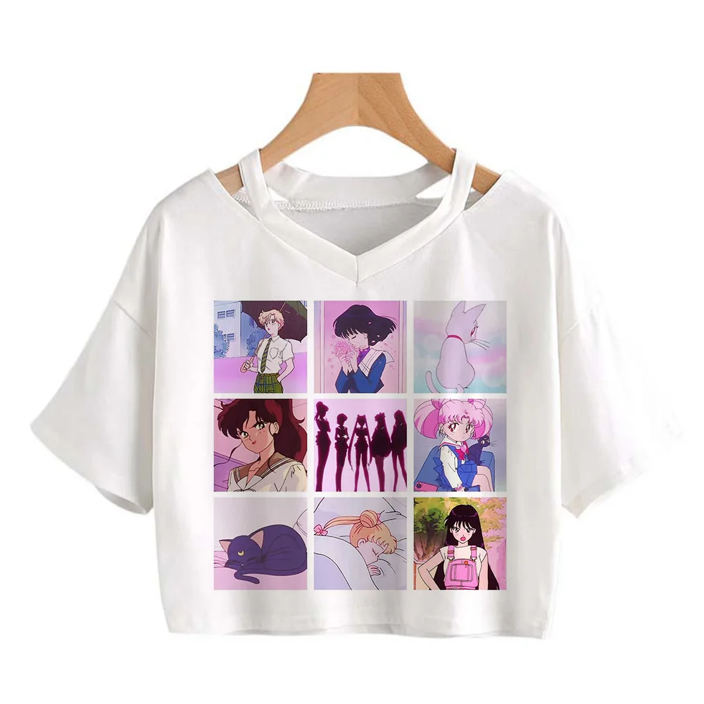 Футболка женская с милой луной свободный кроп-топ в стиле 90-х модная смешная