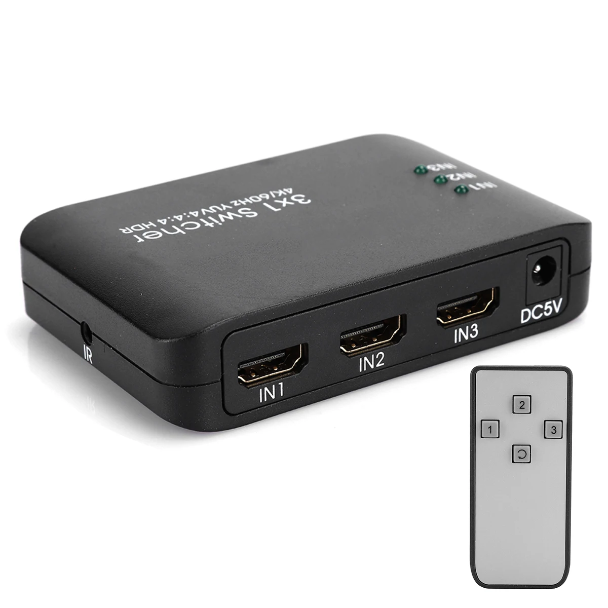 

3x1 4K Switcher HD IR Remote Controller HDMI-compatible Splitter Adapter with LED Indicator(Black)