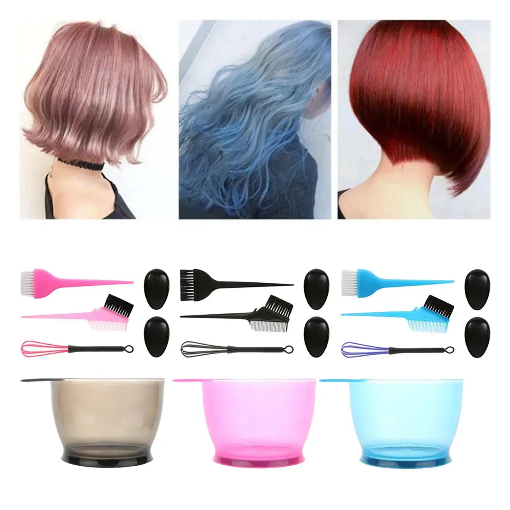 

3 Sets Hair Dye Color Brush Bowl Set Brushes Comb Hair Coloring Applicator
