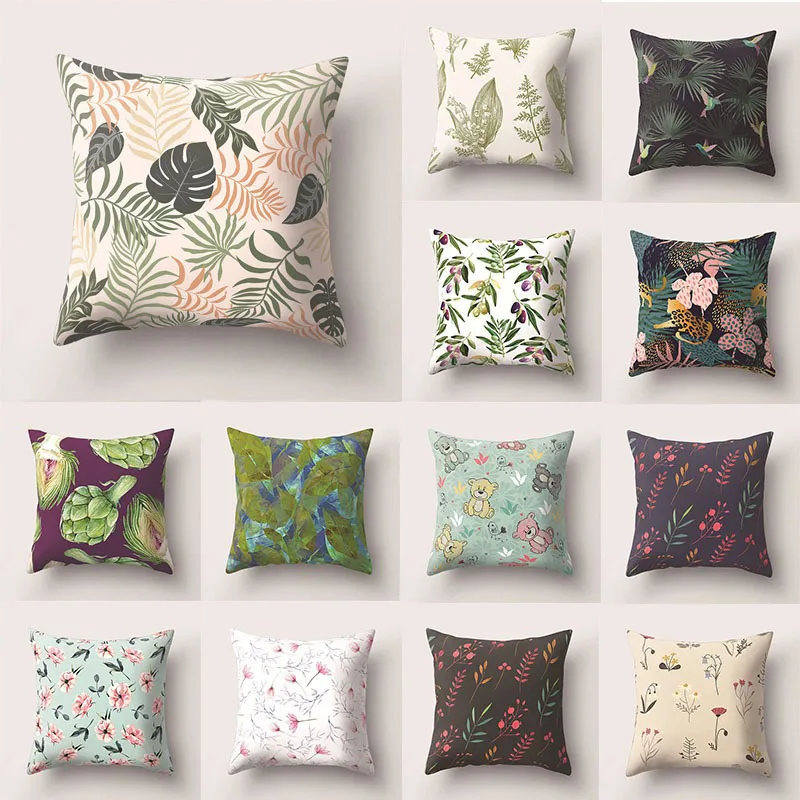

Tropical Flower Print Pillow Case Polyester Single-side Decorative Pillowcases Throw Pillow Home Decor Cushion Cover 45x45cm