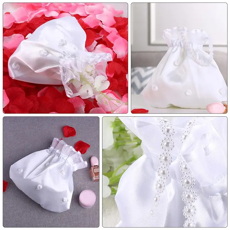 

2pcs Wedding Candy Bags Drawstring Wedding Gift Pouches Party Supplies (White)