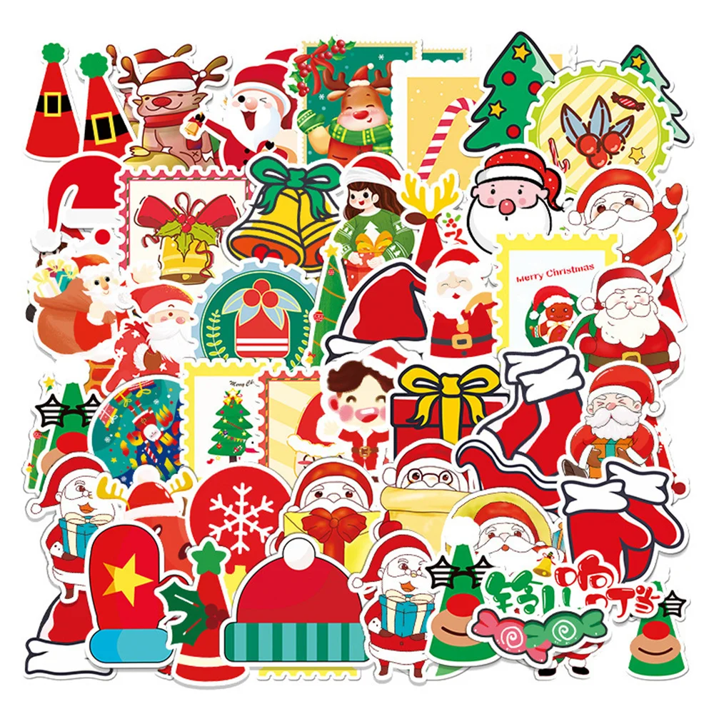 

10/30/50PCS Santa Claus Cartoon Holiday Decoration Luggage Notebook DIY Graffiti Children's Toy Sticker Waterproof Wholesale