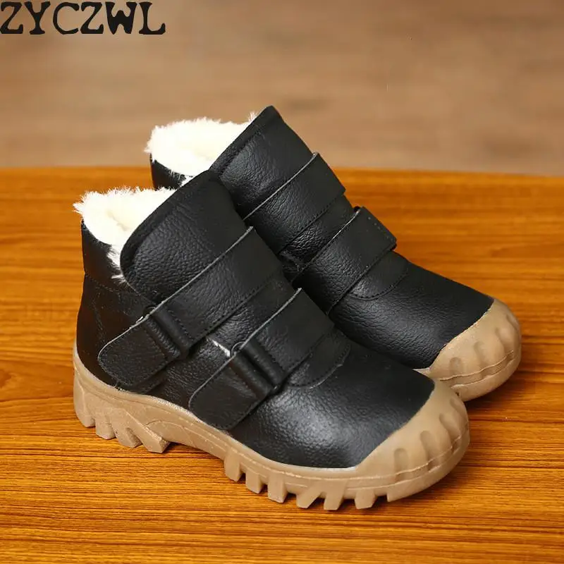 Зимние детские ботинки для мальчиков 2019 Модные ботильоны снега походная обувь с