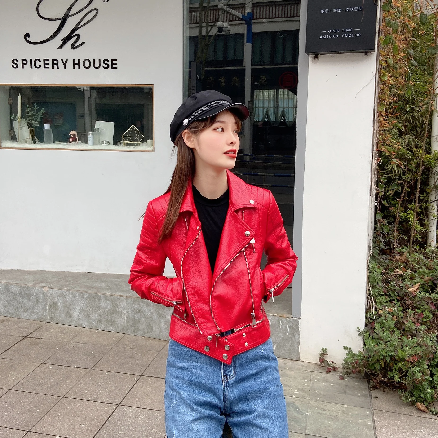 Hot New Fashion Women Motorcycle PU Leather Jackets Female Autumn Short Epaulet Zippers Coat Black Beige Red Outwear | Женская одежда