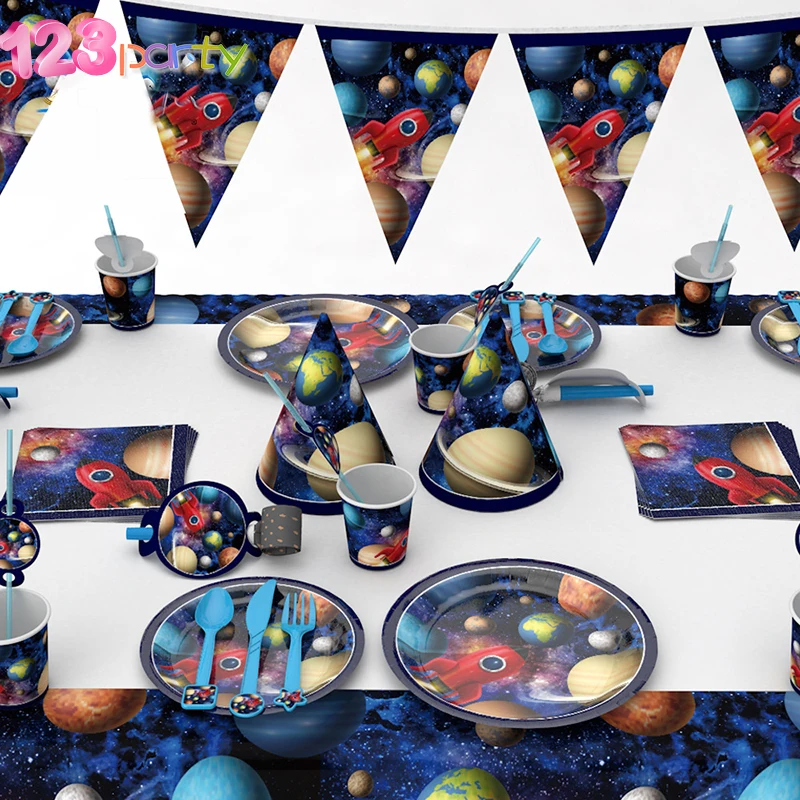 Одноразовая посуда с мультяшным космическим рисунком для вечерние ринки детский