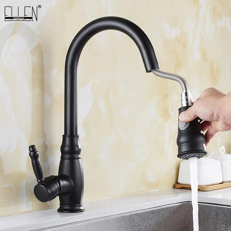 

Kitchen Mixer Black Pull Out Kitchen Faucets Deck Mount Kitchen Sink Faucet Crane Cold Hot Water Torneira Cozinha Rotate EK9117B