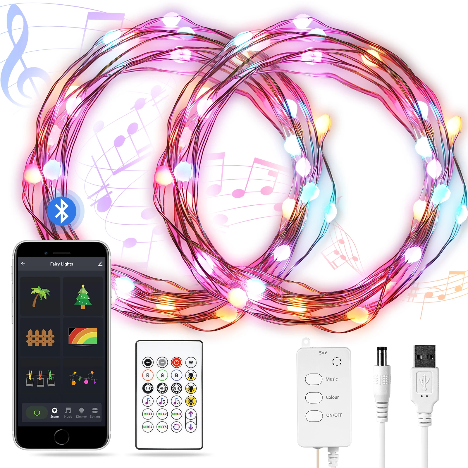 

Lamp String Copper Wire LED Outdoor Remote Dream Color Waterproof Bluetooth APP Control Christmas Wedding Garden Festoon 5V