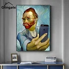 Абстрактный портрет, холст, плакаты и принты, смешное Искусство Ван Гога, селфи по телефону, холст, живопись, одна штука, настенное искусство, домашний декор
