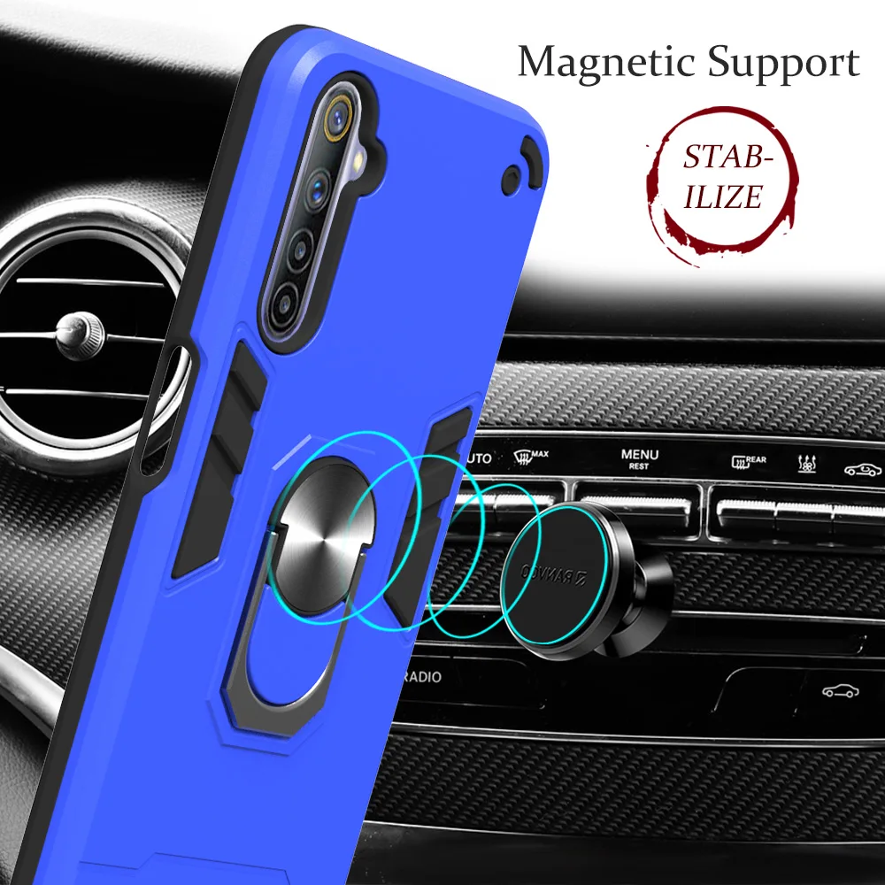 For OPPO Realme X XT X2 2 3 5 6 Pro 6i 3i C1 C2 C3 C11 C12 C15 Q Case Armor Car Magnetic Phone Cover Reno 2 2Z 2F 3 Pro Cases