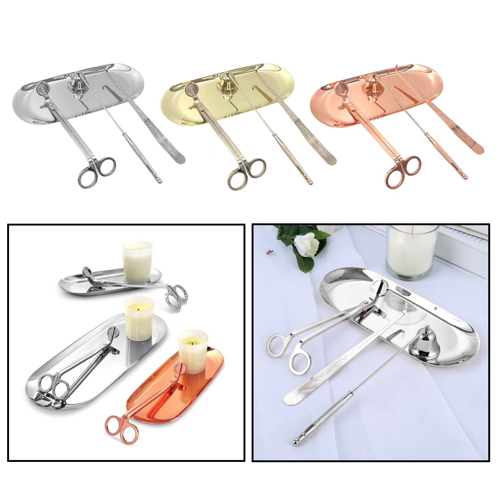 

Stainless Steel Candle Tools Candle Wick Trimmer Snuffer Dipper Storage Tray Holder
