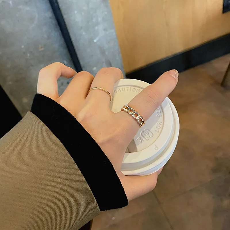 

2pcs/Set Opening Rings Ins Simple Metal Rhinestone Rings Geometric Adjustable Finger Jewelry For Date Women Girls Gifts