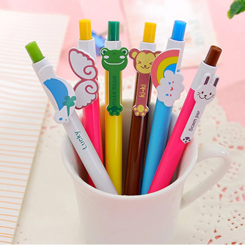 24 pcs Factory Direct Selling Cartoons Six Rainbow Ball Pen Learning Supplies Creative Stationery Wholesale