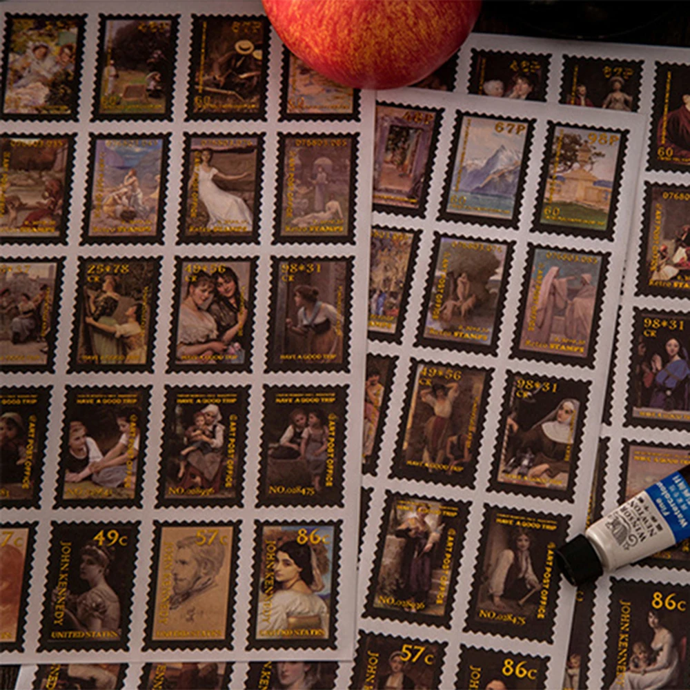 

100pcs/set Classical Art Stamp Sticker Vintage Gold Foil Decoration Stickers DIY Collection Scrapbooking Diary Cute Stickers