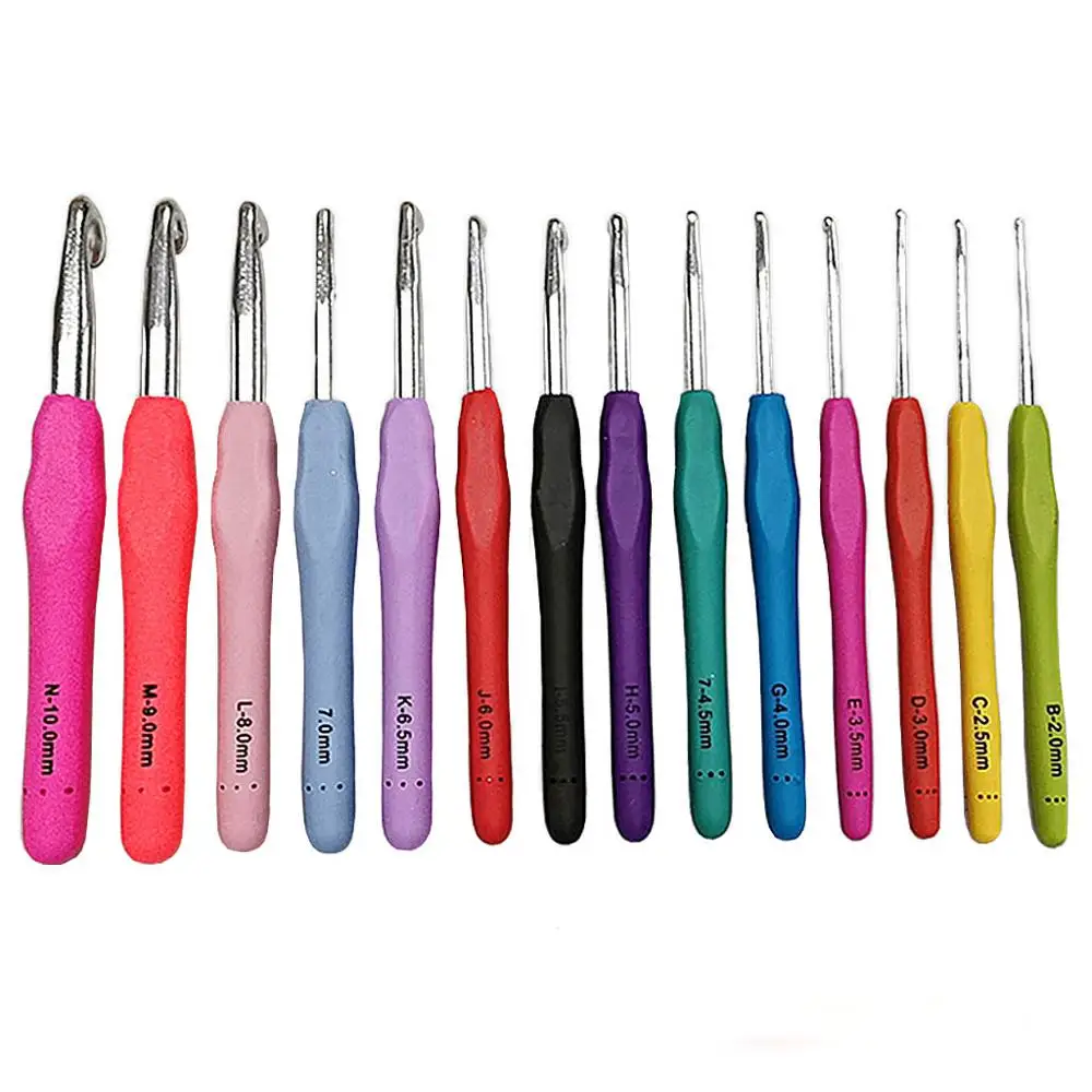 

Knitting tool sweater needle TPR soft handle aluminum crochet color handle crochet full set of 14