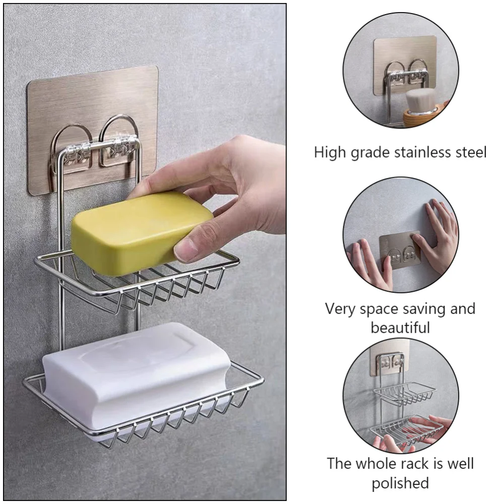 

Drilling Double Layer Soap Rack Rustproof Soap Container for Bathroom