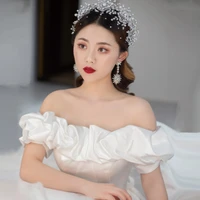 luxury zircon wedding jewelry set bridal accessory crown earring sets korea style wedding dress accessories hq0116