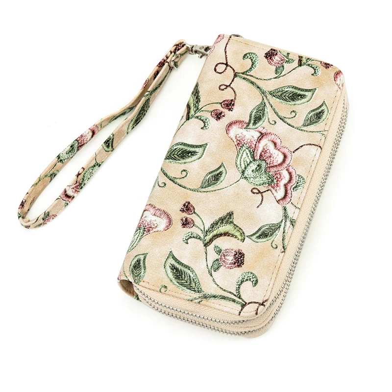 Annmouler большие кошельки для женщин PU кожаный клатч сумка вышивка цветок деньги сумка двойная молния держатель карты Кошелек на запястье