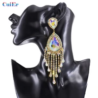 cuier 13 8cm crystal ab rhinestones long tassel women earring waterdrop big size wedding jewelry luxury glass stone accessories