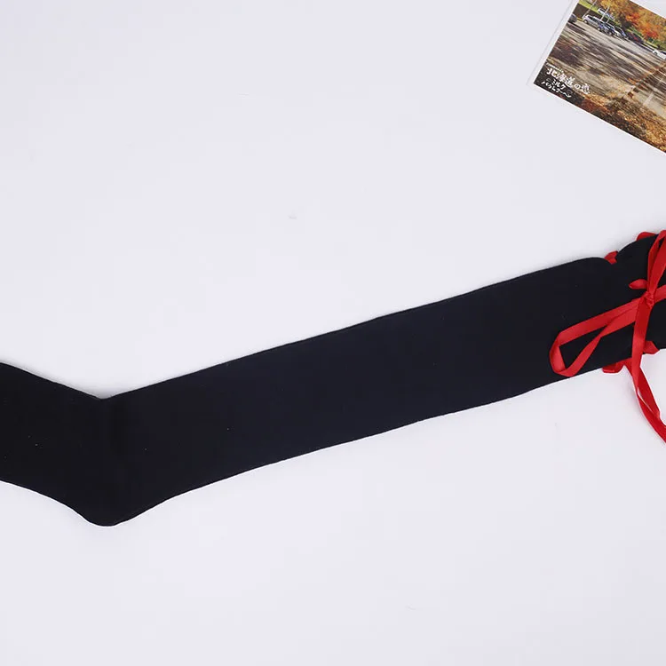 black-red Женские аниме косплей Лолита девушки Кружева Топ бедра высокие носки выше колена Гетры Леггинсы сексуальные хлопковые чулки - Цвет: black-red