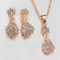 new product water drop design jewelry set female creative shiny zircon wedding necklace earrings with full diamond set