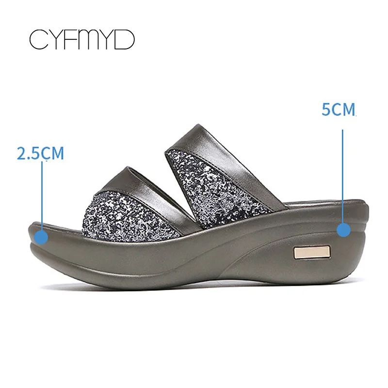 Мюли женские на платформе элегантные блестящие мягкие танкетки Уличная обувь