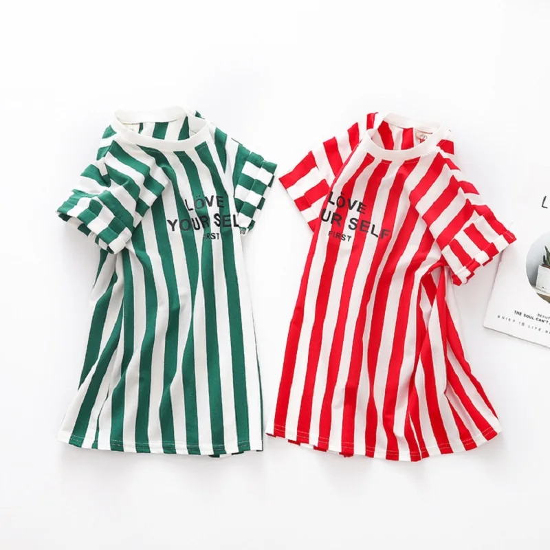 2020 летняя повседневная одежда в полоску для девочек детское цельное платье два