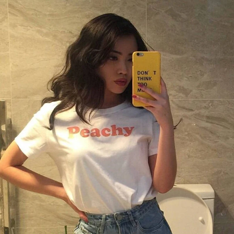 Футболка Peachy с принтом красных букв Модная хлопковая одежда футболка tumblr для