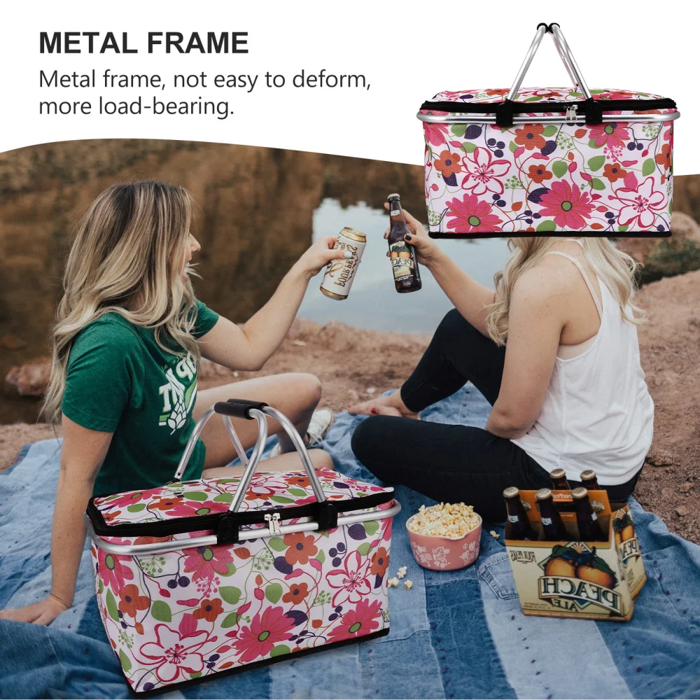 

1pc Picnic Insulation Basket Grocery Basket Folding Large Capacity Lunch Bag